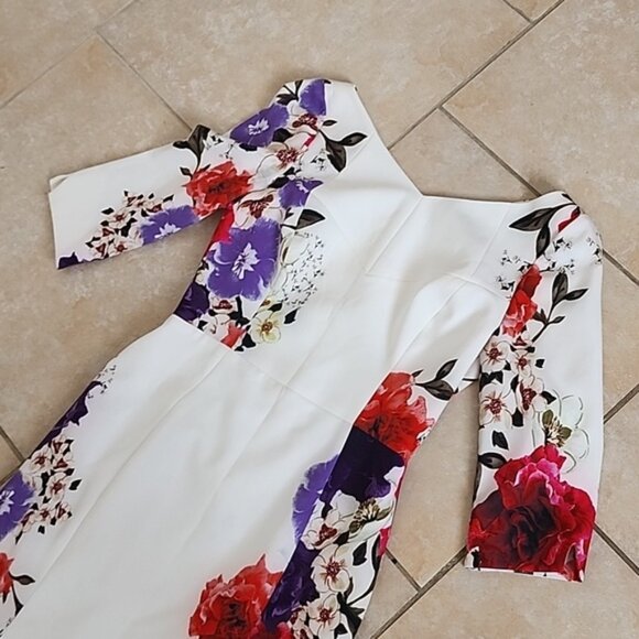 Black Halo Multicolor Floral Long Sleeve Dress Size 2 - Picture 2 of 10